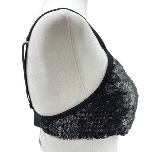 OUT From Under Black Sequin Stretchy Adjustable Strap Crop Top Size M NWT - Picture 6 of 8